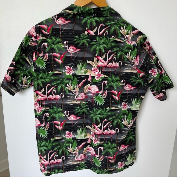 Benny's Blue Hawaiian Tropical Flamingo Button Up Shirt Mens Large short Sleeve - Picture 2 of 13